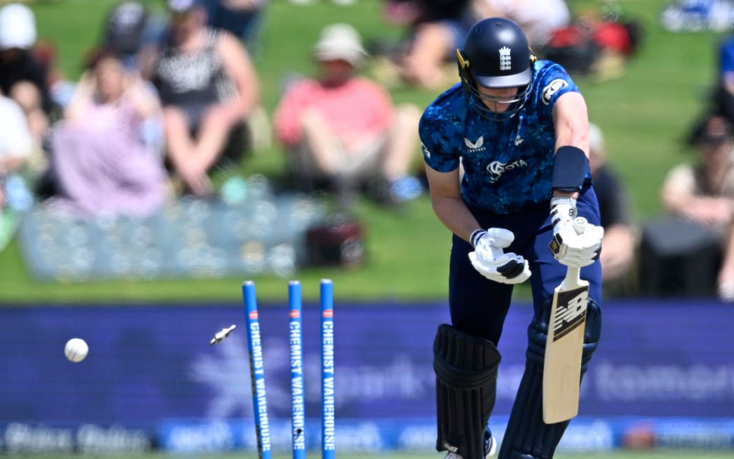 England batsman Jamie Smith is bowled by Matt Henry. Game 1 of the ODI cricket series between New Zealand and England at Bay Oval in Mt Maunganui.