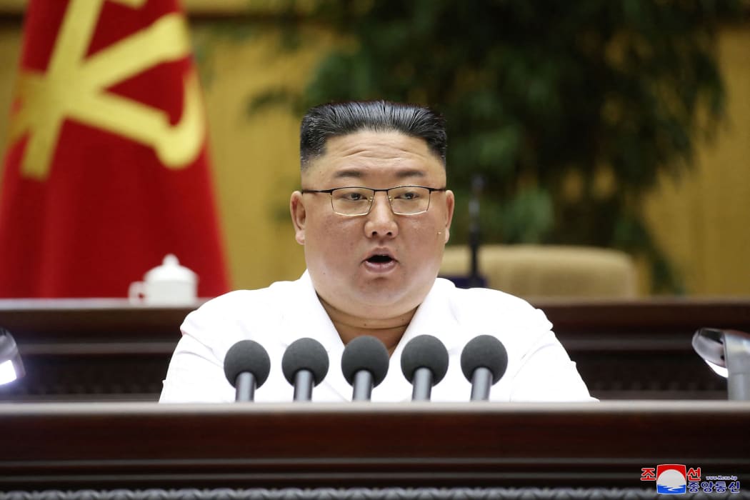 North Korean leader Kim Jong Un delivering a closing address at the Sixth Conference of Cell Secretaries of the Workers' Party of Korea in Pyongyang.