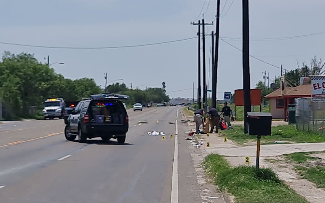 Police work at the scene after a driver crashed into several people in Brownsville, Texas, on 7 May, 2023.