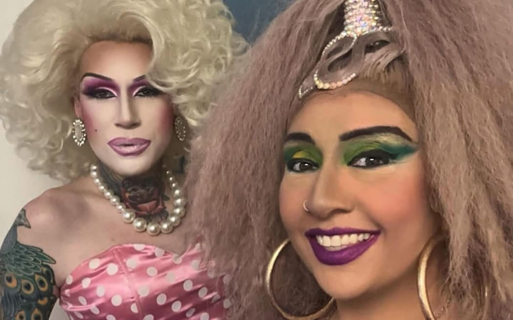 Sunita Torrance (right), who goes by the stage name Coco Flash, and Daniel Lockett, also known as Erika Flash, hosted Rainbow Storytime events in New Zealand.