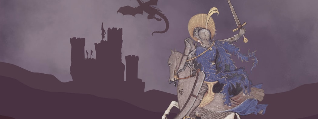Saint George and the Dragon (detail), from Book of Hours, about 1450–1455, Master of Guillebert de Mets. Tempera colors, gold leaf, and ink, on parchment. Getty Museum, Ms. 2 (84.ML.67), fol. 18v