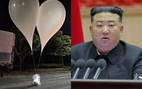 Unidentified objects believed to be North Korean propaganda material attached to balloons / Kim Jong-un.
