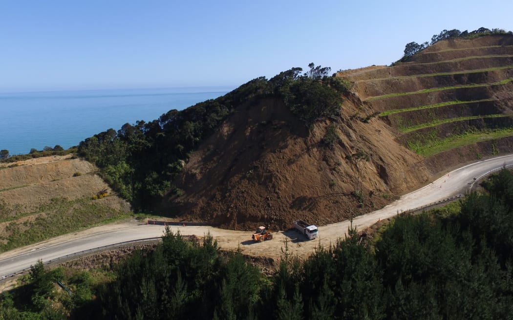 A drone has been used to capture images of a slip on State Highway 35 in Eastern Bay of Plenty.