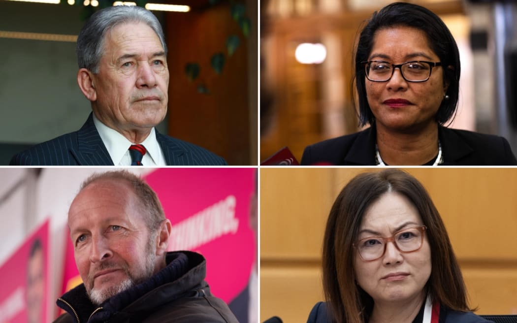 Members of Parliament, from top left clockwise, Winston Peters, Barbara Edmonds, Melissa Lee, and Mark Cameron.