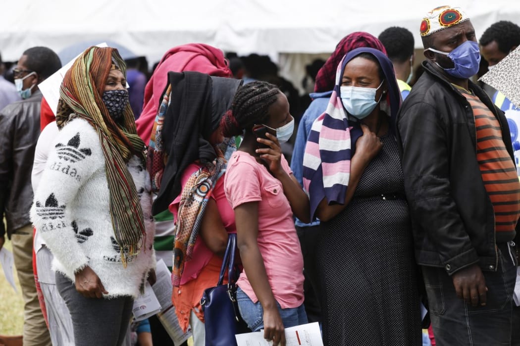 Ethiopian people gather at Addis Ababa Stadium to donate blood for Ethiopian troops fighting in the northern Tigray region against People's Liberation Front (TPLF) in Addis Ababa.