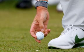 Golf ball being teed up.