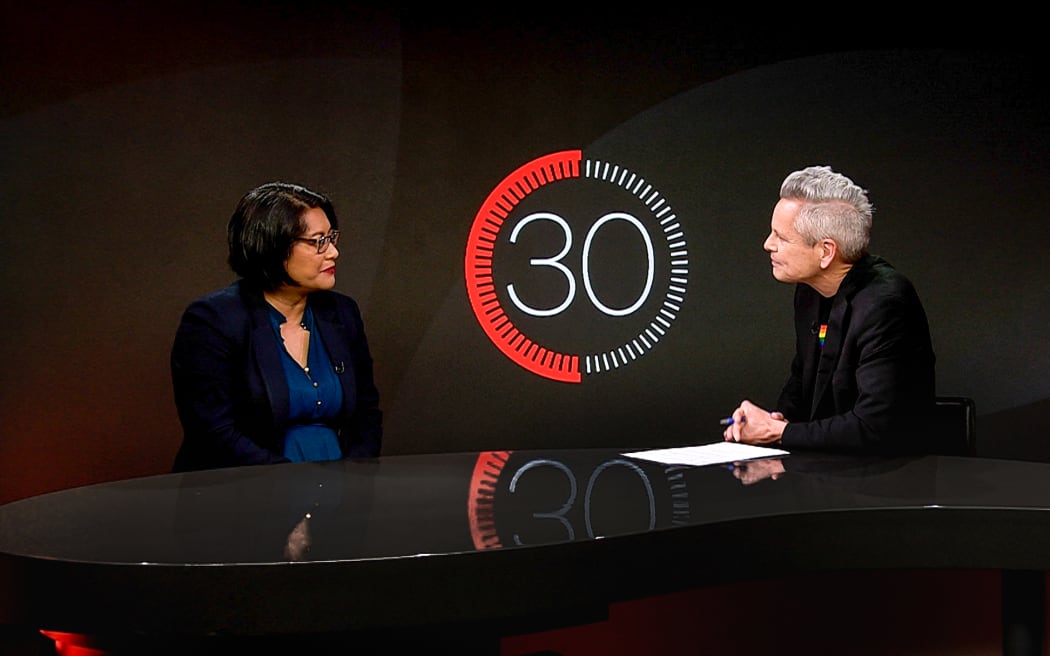 NZ MP and Labour's Finance spokesperson Barbara Edmonds, in studio with Guyon Espiner for 30.