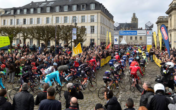 Start of the Paris-Roubaix cycle race.