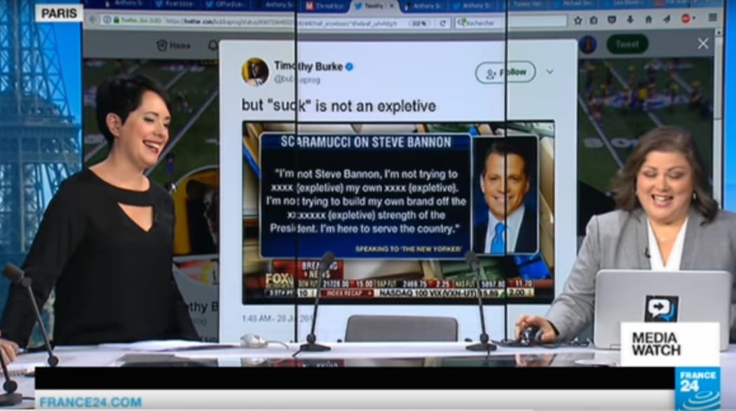 France 24 struggles to explain reporting the unreportable Sacramucci outburst.