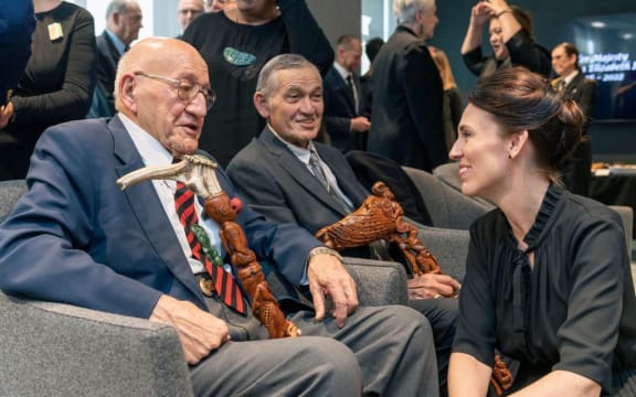 Prime Minister Jacinda Ardern with members of the New Zealand delegation.