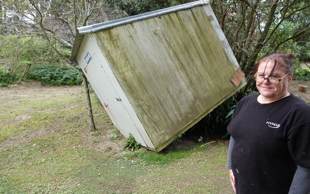 This small shed was swept into Cumming's property during Cyclone Gabrielle.