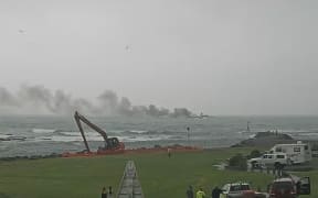 The fire on White Island Tours' boat could be seen on the Whakatane Harbour Cam.