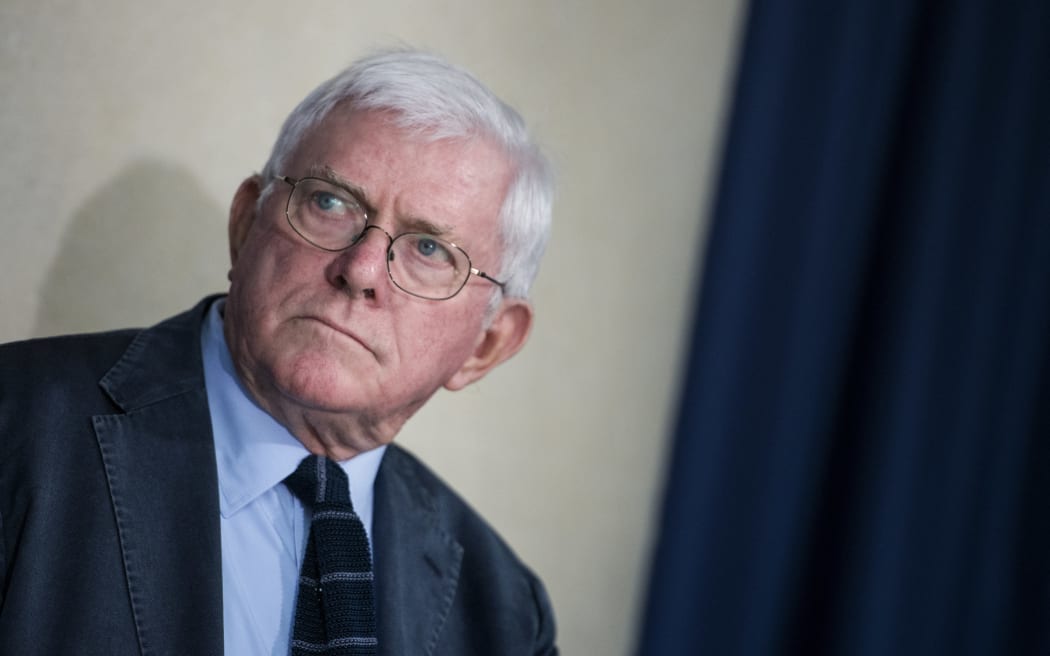 (FILES) Phil Donahue, former host of "The Phil Donahue Show" speaks during an event at the National Press Club August 14, 2014 in Washington, DC. New York Times reporter James Risen was joined by journalism industry advocates to speak about challenges to a free press by the US government and the Obama administration. Phil Donahue, a pioneering US talk show host, has died at the age of 88.
Donahue's death in Manhattan on Sunday following a long illness was announced on NBC's Today Show, where he made frequent appearances from 1979 to 1988. (Photo by Brendan SMIALOWSKI / AFP)