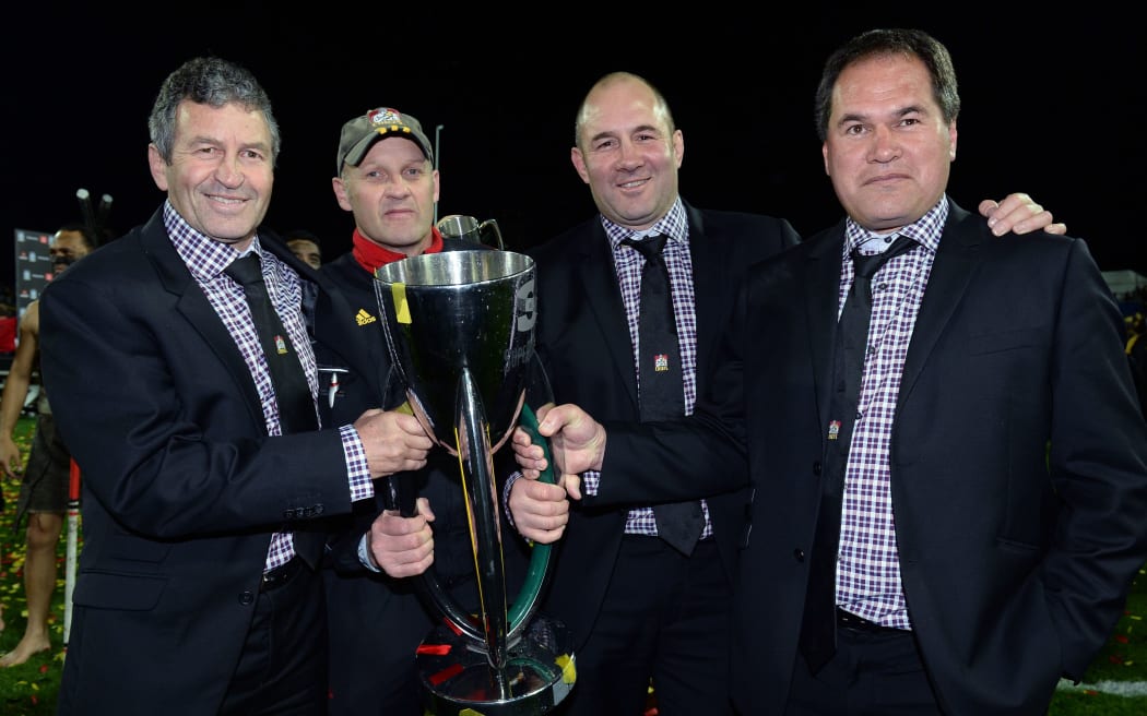 (L to R) Chiefs coaches Wayne Smith, Andrew Strawbridge, Tom Coventry and Dave Rennie