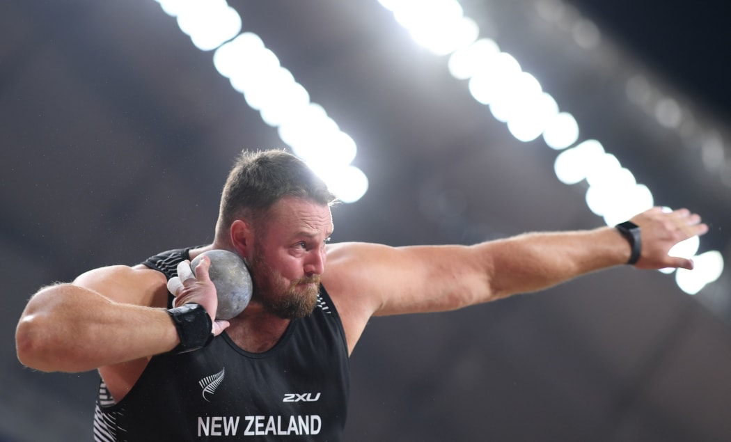 New Zealand's Tomas Walsh competes in the Men's Shot Put final at the 2019 IAAF Athletics World Championships at the Khalifa International stadium in Doha on October 5, 2019.