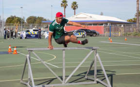 Hawke's Bay magpie Folou Fakatava soars over the police fitness test