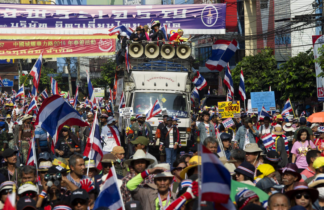 Thousands of anti-government protesters held a rally in Bangkok on Saturday.
