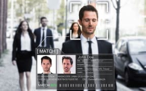 Portrait Of A Young Businessman's Face Recognized Accurately With Intellectual Learning System