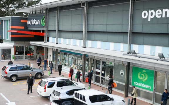 People queueing at a distance from each other outside Countdown, Crofton Downs, Wellington.