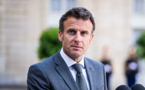 France, Paris, 2022-07-05. Photograph by Xose Bouzas / Hans Lucas. Meeting between the president of the french republic and the prime minister of Israel, at the Elysee Palace. Portrait of Emmanuel Macron, president of the french republic, during the joint statement to the press before the meeting.
France, Paris, 2022-07-05. Photographie par Xose Bouzas / Hans Lucas. Entretien entre le president de la republique francaise et le premier ministre d Israel, au Palais de l Elysee. Portrait d Emmanuel Macron, president de la republique francaise, lors de la declaration conjointe a la presse avant la reunion. (Photo by Xose Bouzas / Hans Lucas / Hans Lucas via AFP)