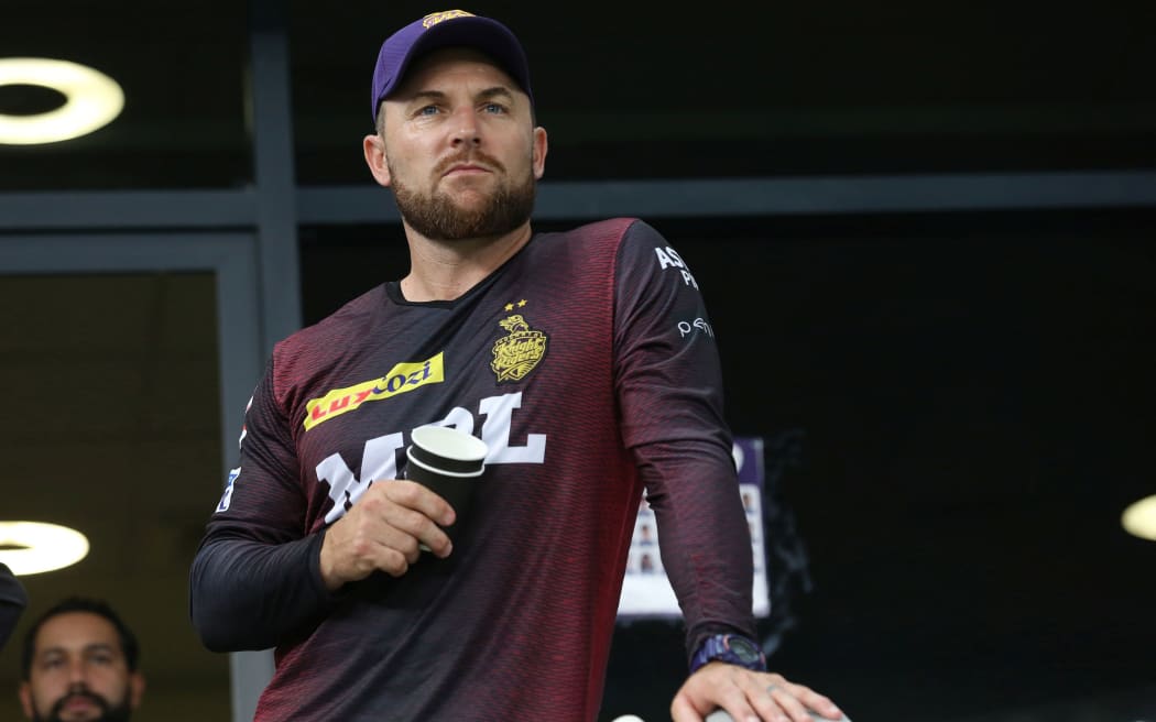 Brendon McCullum head coach of Kolkata Knight Riders during the final of the Vivo Indian Premier League 2021 between the Chennai Super Kings and the Kolkata Knight Riders held at the Dubai International Stadium in the United Arab Emirates on the 15th October 2021

Photo by Arjun Singh / Sportzpics for IPL