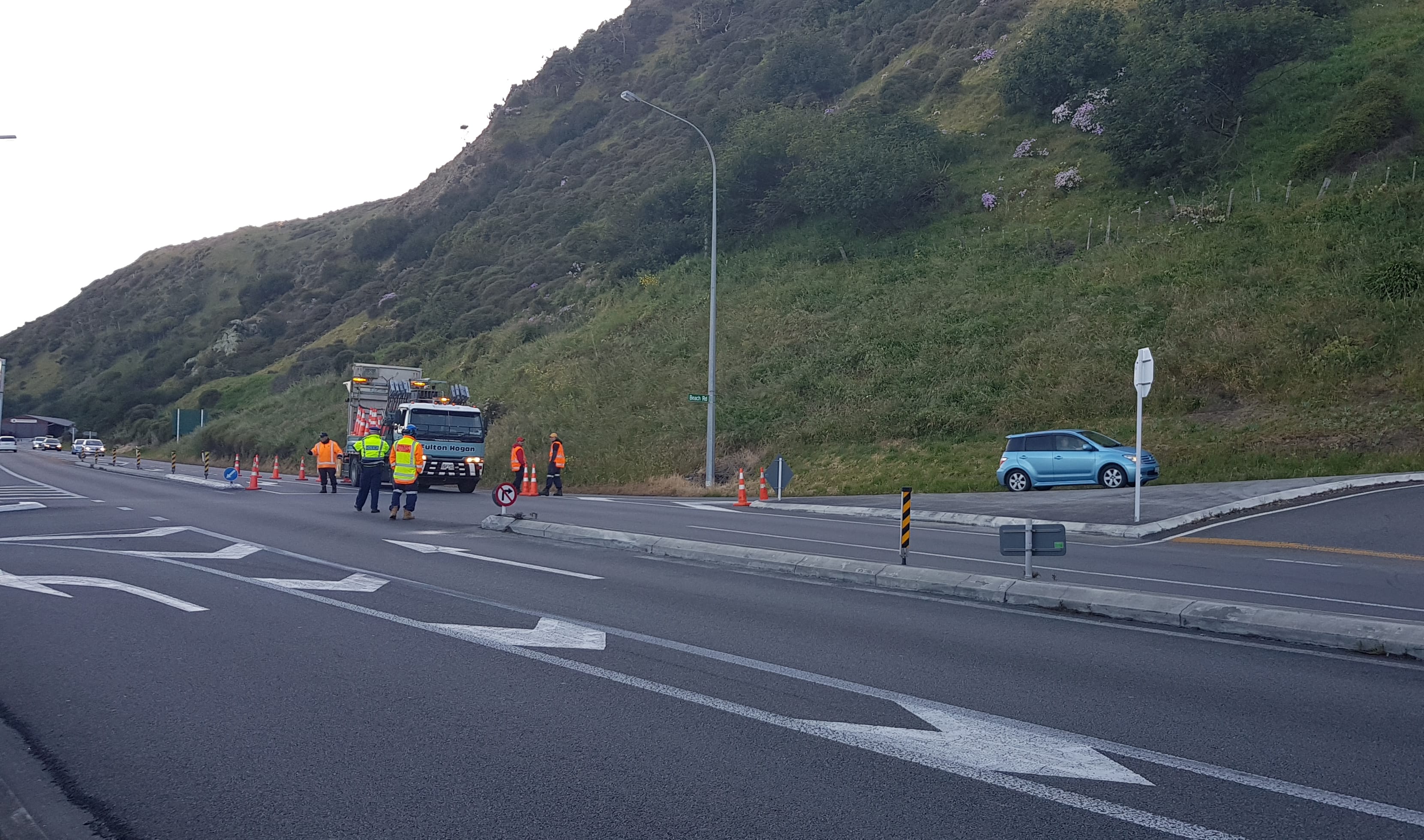 Traffic diversions are in place at Paekākāriki Hill Road where a truck with chemicals rolled over on State Highway 1 north of Wellington.
