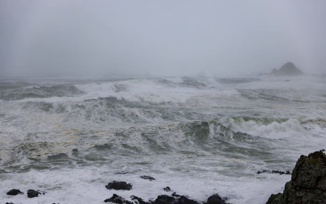 High waves at Houghton Bay on Wellington's south coast on 16 February 2026.