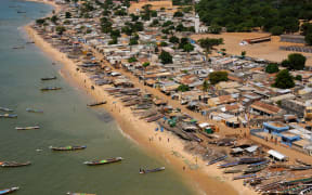 Boats off coast of Senegal.