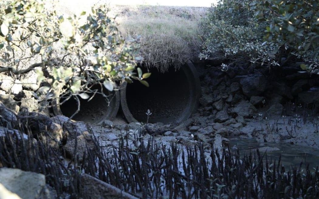 Under road concrete pipes with water trickling out