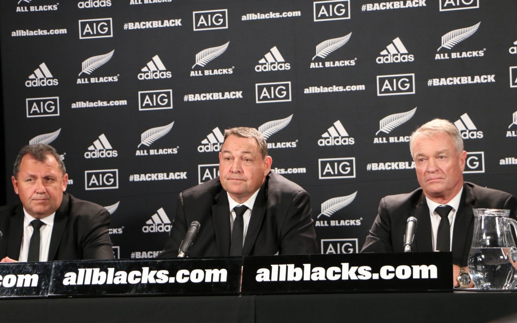 The All Blacks selectors from left to right: Assistant coach Ian Foster, head coach Steve Hansen and selector Grant Fox.