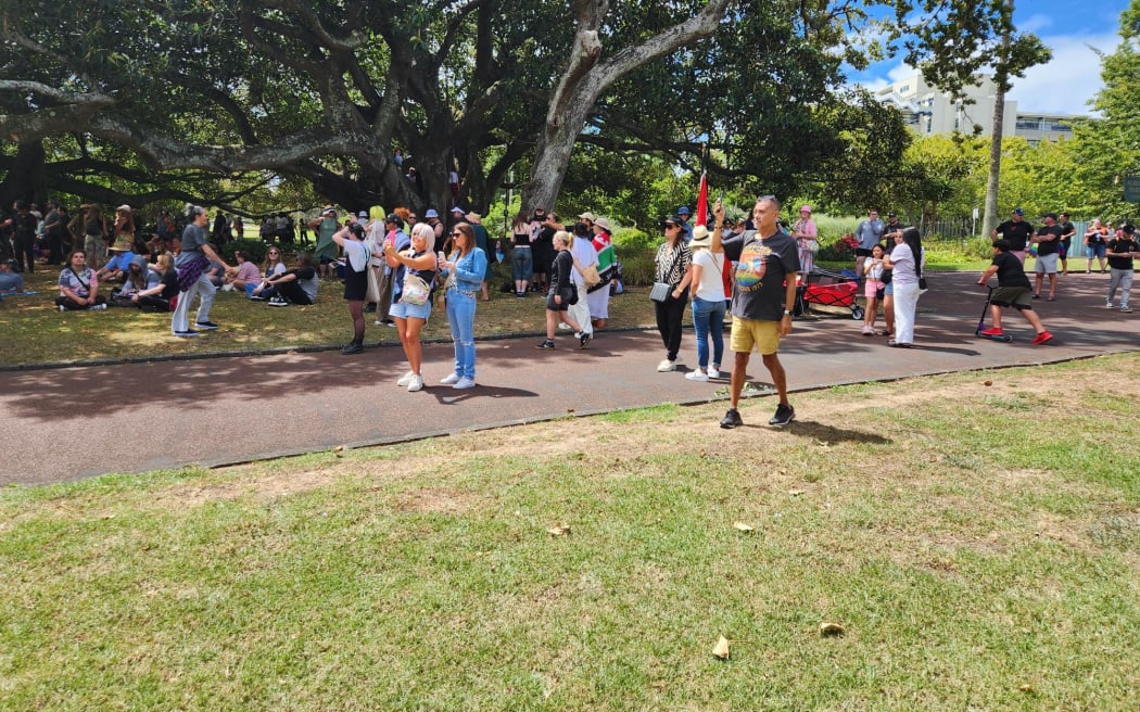 Protesters attending a rally against Brian Tamaki and the Destiny Church on 23/02/2025.