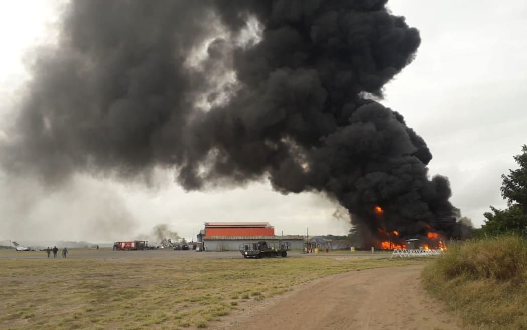 Smoke rises from a US millitary base in Lamu County, Kenya, after Somali extremist group al-Shabab said it attacked it on Sunday morning, 5 January 2020.