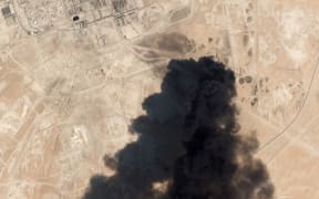 This satellite overview handout image shows damage to oil/gas infrastructure from weekend drone attacks at Abqaiq.