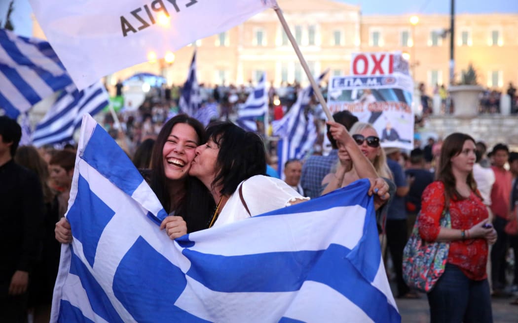 Euphoria among the 'no' vote camp:  Syntagma Square, Athens.
