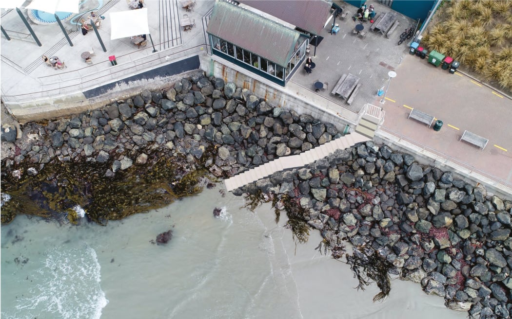 New stairs being installed for surfers at St Clair Beach in Dunedin.