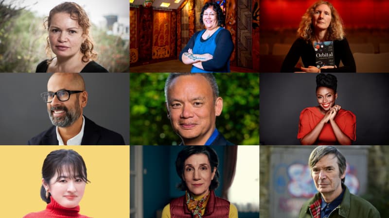 A composite image of nine authors, writers and storytellers fills the screen.