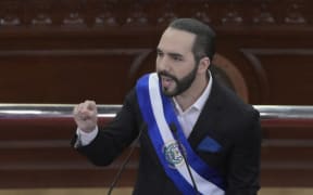 Salvadoran President Nayib Bukele delivers his annual address to the nation marking his third year in office at the San Salvador Legislative Assembly on June 1, 2022.