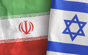 Israel and Iran two folded flags together 3D rendering