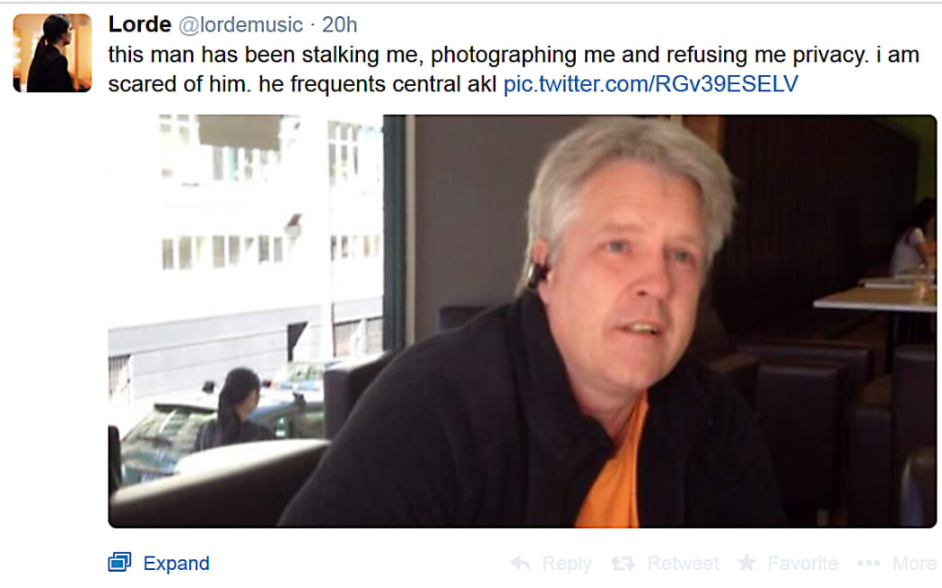 050514. Photo Twitter. Singer songwriter Lorde tweeted overnight that she is scared of Simon Runting, who she accuses of stalking and photographing her in Auckland.