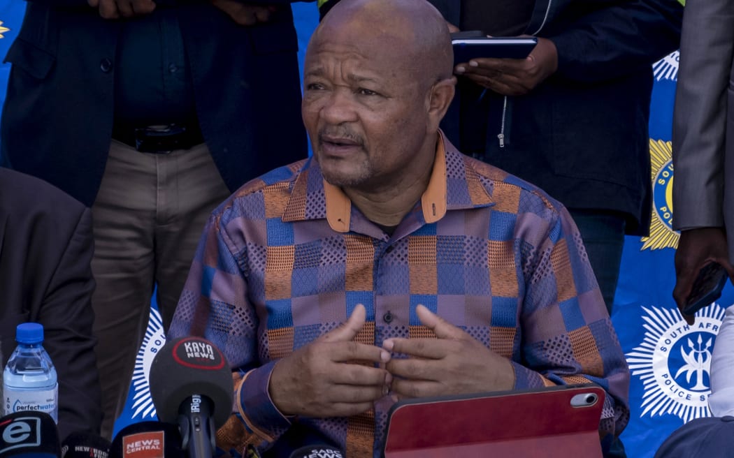 South African Minister of Police Senzo Mchunu pictured on January 14, 2025. Mchunu has been suspended after accusations of burying investigations. (Photo by Christian Velcich / AFP)