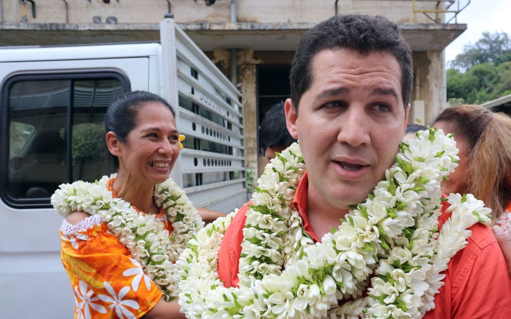 Teura Iriti and Vincent Dubois of French Polynesia's ruling Tahoeraa Huiraatira Party