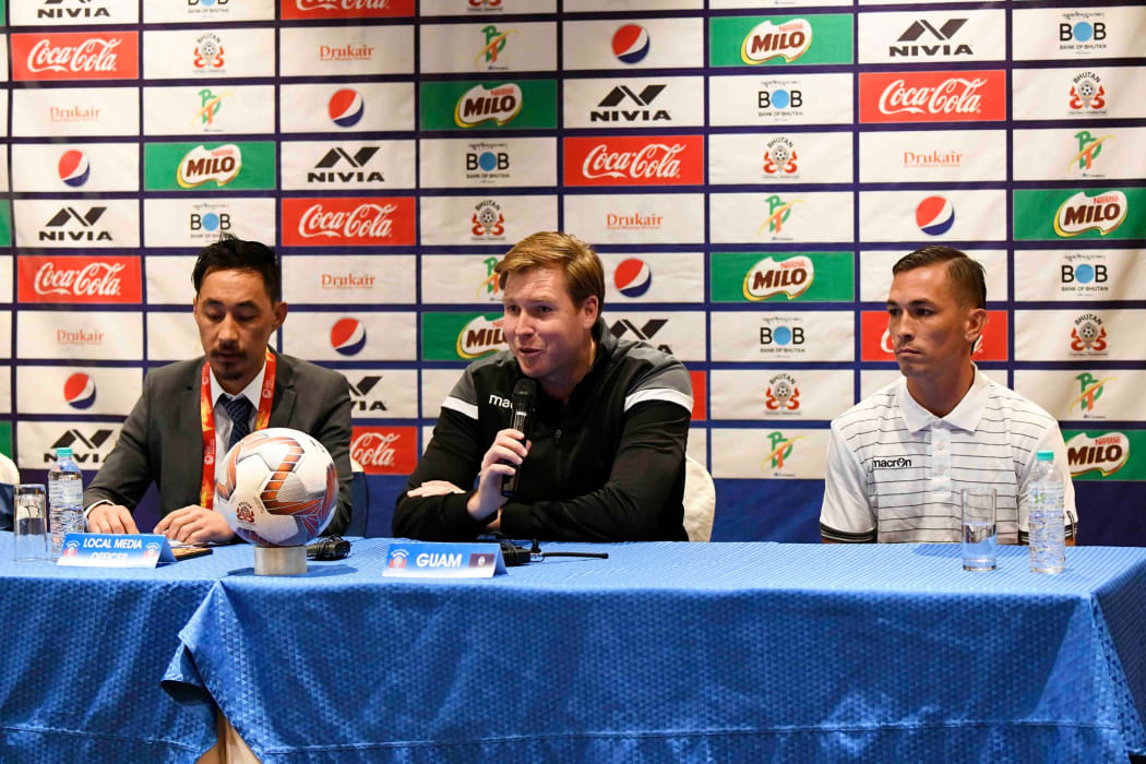 Guam men's football coach Karl Dodd (c) wants a better performance in the return leg against Bhutan.