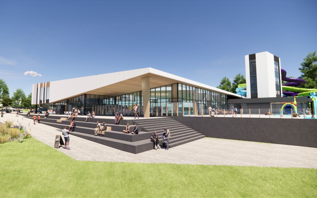 An artist's impression of the abandoned $105m Memorial Park Aquatic Centre.
