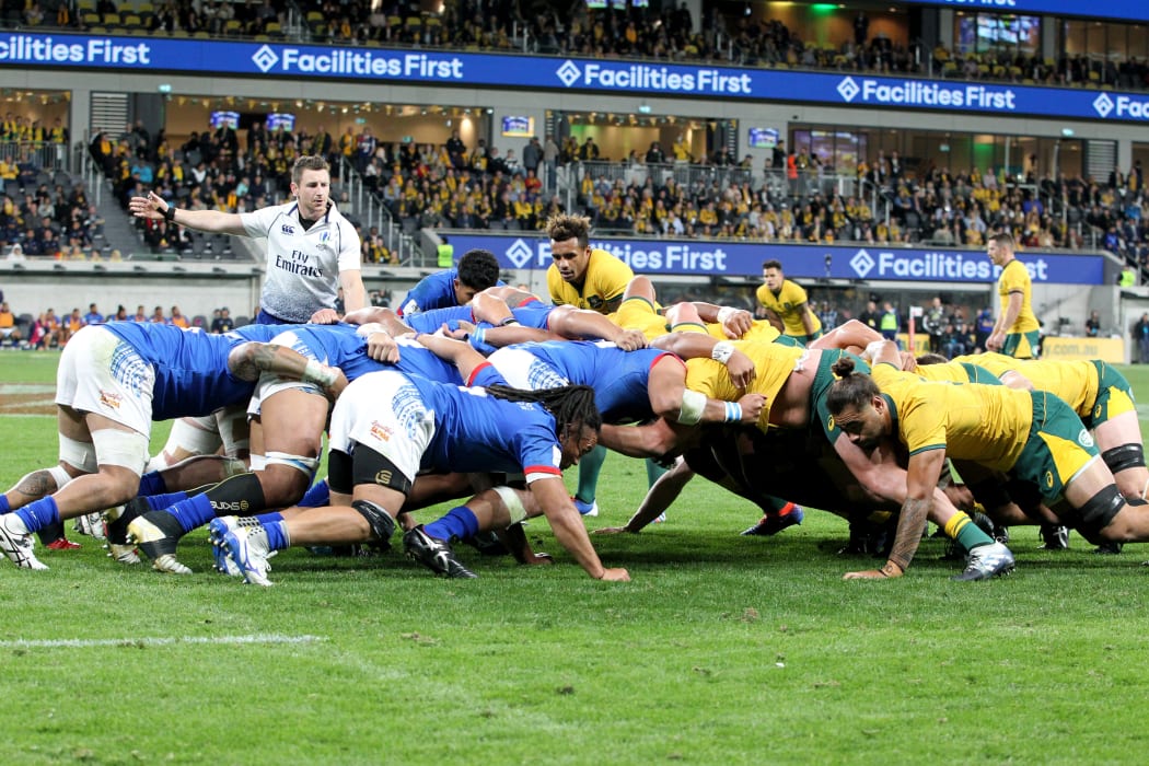 Manu Samoa put the Wallabies scrum under pressure in the second half.