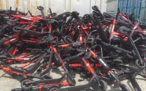 Dumped e-scooters in Wellington.