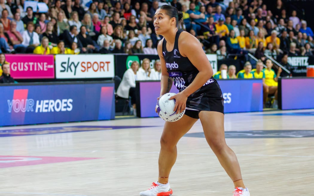 Peta Toeava of New Zealand during the Constellation Cup netball series - game one between the New Zealand Silver Ferns and the Australian Diamonds at Spark Arena in Auckland, New Zealand on Wednesday October 12, 2022. Copyright photo: Aaron Gillions / www.photosport.nz
