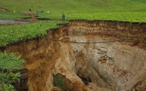 A massive sinkhole opened up along a fault line on this Tumunui farm during record-rainfall in April, 2018.