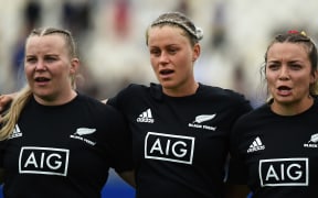Black ferns L-R Phillipa Love, Chelsea Alley, Renee Holmes. 2020.