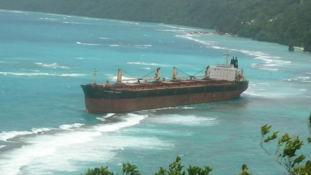 The MV Solomon Trader on the reef