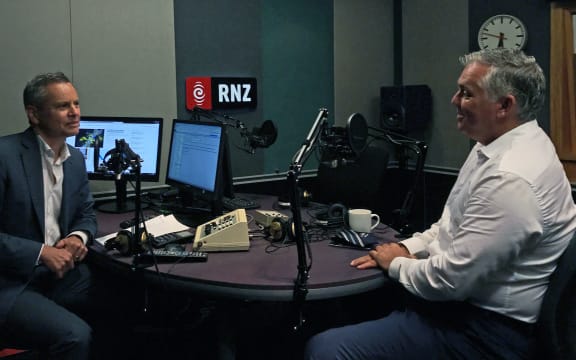 National MP Mark Mitchell in the studio with Guyon Espiner.